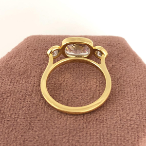 <b>White</b> <b>Cushion</b> Cut Moissanite Solitaire With Side Round Cut Bezel Set Stones Yellow Gold Engagement Ring 10K Solid Gold Ring - Product Image 4