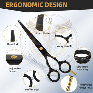 Kit de tijeras para cortar cabello, 9 piezas, juego de tijeras profesionales para cortar cabello, acero inoxidable, para uso doméstico, en salones y barberías, negro y dorado - Product Image 5