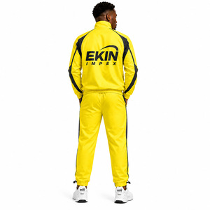 Custom Men’s Yellow <b>Black</b> Tracksuit Set Full Zip Jacket and <b>Pants</b> Casual Sublimation Print Sportswear Training Suit - Product Image 4