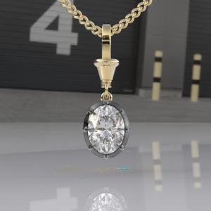 จี้เพชรทรงรีเพาะเลี้ยงในห้องปฏิบัติการ ได้รับการรับรองจาก Solid Gold, จี้เพชรทรงจอร์เจียนคัทแบบฝังลง, จี้ทรงรีสีดำ - Product Image 4