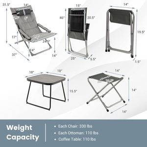 Ensemble de 5 chaises longues de patio avec table basse, chaises pliantes et repose-pieds pour usage en jardin - Product Image 4