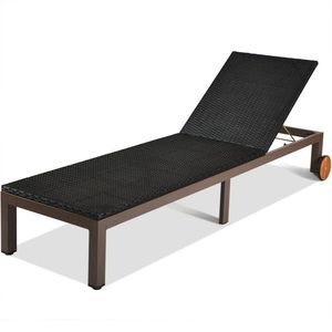 Chaise longue de patio d'extérieur en rotin avec 5 positions réglables et roulettes pour se prélasser au soleil - Product Image 5