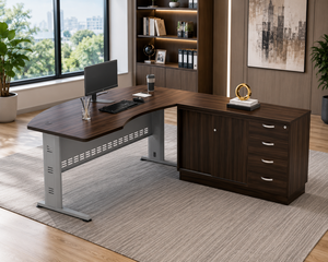 Escritorio Ejecutivo Moderno con Gabinete de Almacenamiento, Mueble de Oficina en Forma de L de 6 Pies, Muebles de Oficina de Madera para Oficina en Casa, Diseño Contemporáneo - Product Image 1