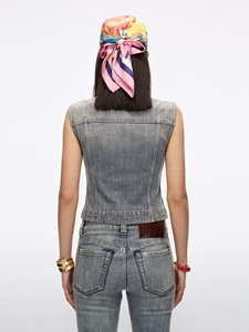 Slim Fit Denim Vest With Stand Collar Button Closure Washed Blue Casual <b>Jacket</b> For Women and <b>men</b> Spring Style - Product Image 6