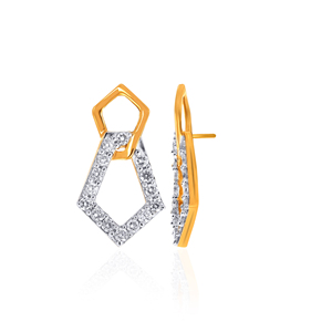 Pendientes de Oro de 14K con Hexágono Geométrico y Diamantes Redondos Cultivados en Laboratorio, Joyería Fina Elegante para Mujer - Product Image 4