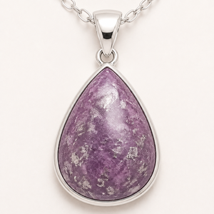 Collier pendentif poire en Lépidolite en argent sterling 925 avec cabochon lilas et chaîne câblée pour la vente en gros - Product Image 3