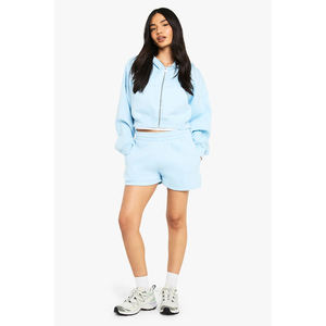 Hoodie court personnalisé pour femme, OEM, pour le sport et l'entraînement, à fermeture éclair, pas cher - Product Image 3