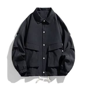 Men's Khaki Casual Shirt Jacket Turn-down Collar Regular Sleeve Polyester Windproof Autumn Wear Solid Color Pockets Loose Fit - Product Image 5