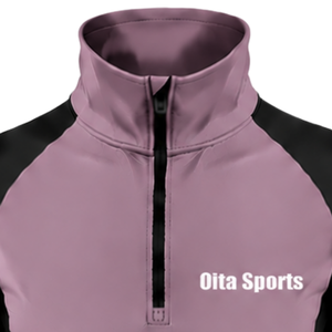 Women Quarter Zip Athletic <b>Top</b> Mauve Long Sleeve Fitted Sports Training Shirt High Collar <b>Thumbhole</b> Performance Activewear - Product Image 3