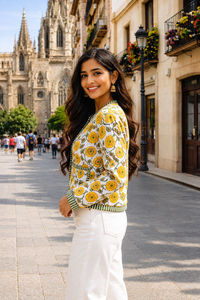 Women's Winter <b>Jacket</b> with Hand Embroidered Suzani Design <b>White</b> Fabric Bridesmaid Gift or Women's Clothing OEM ODM Bulk Sale - Product Image 2