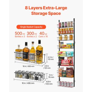 Organizzatore da Appendere Sopra la Porta a 8 Livelli in Acciaio Resistente, Portaspezie Regolabile da Parete con 8 Ripiani - Product Image 5