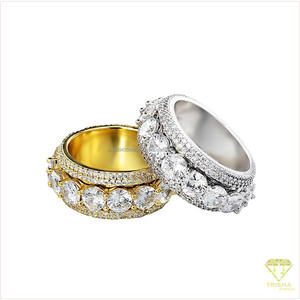 Bague en argent sterling 925 avec diamant Moissanite, ton or, pierre ronde, alliance éternité, bijoux de mariée de luxe, vente en gros - Product Image 4