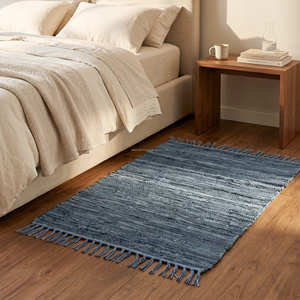 Rust Multi Stripe Handmade Leather Area <b>Rug</b> for Bedroom <b>Rustic</b> Mid Century Modern & Contemporary Home - Product Image 4