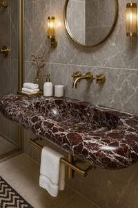 Lavabo de Mármol Rosso Levanto Moderno Personalizado con Desagüe para Uso en Almacenes - Product Image 3