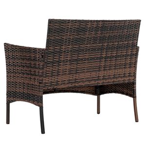 Set di 2 Poltrone Marroni Sfumate e 1 Divanetto con Tavolino in Vetro Temperato, Divano da Giardino in Rattan - Product Image 4