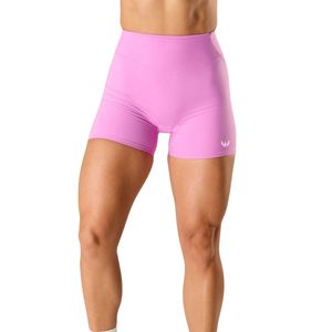 Shorts de compression taille mi-haute roses pour femmes, respirants et extensibles, pour la gym, la course, le yoga, l'entraînement, le fitness, les activités sportives, avec logo - Product Image 1