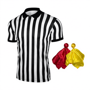Camiseta de Árbitro de Fútbol Unisex, Negra y Blanca, Estampada, Manga Corta, Cuello con Cremallera, Transpirable, Poliéster, Tallas Grandes, para Adultos, Todas las Temporadas - Product Image 1
