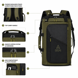 Bolsa de Viaje Convertible Personalizada Verde Oliva y Negra, Resistente al Agua, con Múltiples Bolsillos, para Fin de Semana o Deportes - Product Image 2