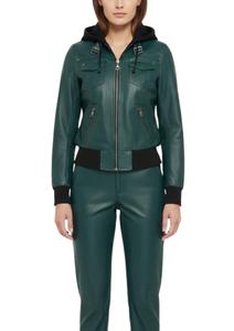 Ensemble de survêtement en cuir véritable vert émeraude haut de gamme pour femme – Veste en cuir à fermeture éclair intégrale avec pantalon en cuir ajusté assorti - Product Image 5