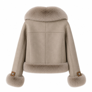 Custom Safari Style Woolen Jacket <b>With</b> Fur Collar And Cuffs <b>Belt</b> Closure Winter Outerwear Unisex Short <b>Coat</b> Thick Faux Fur - Product Image 2