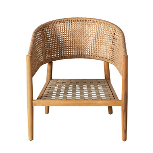 Chaise d'extérieur en rotin avec structure en teck, design tropical, résistante aux intempéries, mobilier de jardin - Product Image 1