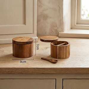 Wooden Salt Cellar with Spoon and Swivel Lid Dust Resistant Leak Proof Eco-Friendly <b>Herb</b> Spice Storage <b>Box</b> Hand Wash Only - Product Image 6