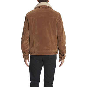 Men's Brown <b>Suede</b> Bomber <b>Jacket</b> With Sherpa Lining Turn-down Collar Zipper Closure Casual Winter Wear - Product Image 2