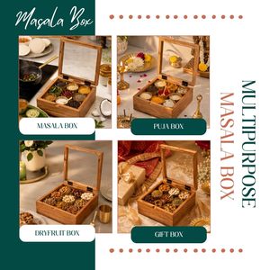 Boîte à masala en bois et laiton avec 9 récipients en laiton |   Bols à épices en laiton de 150 ml |   Boîte à épices en bois artisanale | - Product Image 4