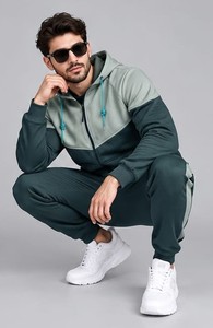 Ensemble de survêtement pour homme à capuche, color block, manches longues, fermeture éclair frontale, décontracté, respirant, imprimé, streetwear, en coton, pour l'hiver - Product Image 4