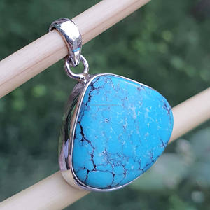 Colgantes finos de turquesa tibetana azul, diseño de gota de agua grande, joyería de plata de ley 925 hecha a mano, de confianza de alta calidad - Product Image 3