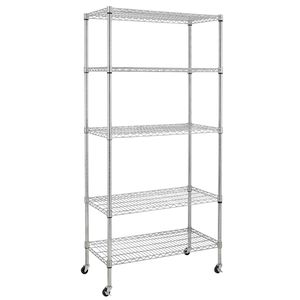 Scaffalatura in Acciaio a 5 Ripiani Certificata NSF con Ruote Cromate, Prodotto Premium YJ - Product Image 4