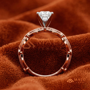 Elegante anillo Art Déco con corte princesa en oro rosa de 14 quilates |   Anillo de Aniversario de Inspiración Vintage |   Anillo de Boda Romántico en Oro Rosa - Product Image 3