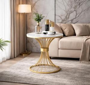 Modern Marble Top <b>Console</b> <b>Table</b> with <b>Gold</b> Metal Pedestal Base Living Room Accent Furniture - Product Image 1