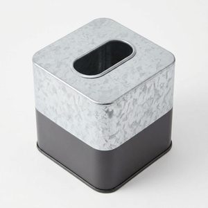 Porte-serviettes classique en fer galvanisé fait main 14 cm, avec bord ourlé en zinc anthracite, couvercle de boîte à mouchoirs pour la maison, compatible avec les boîtes standard - Product Image 2
