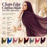 Vente en gros de châles longs en mousseline de soie, hijab 180x75cm, design avec strass, foulard musulman, doux, léger, multicolores pour femmes