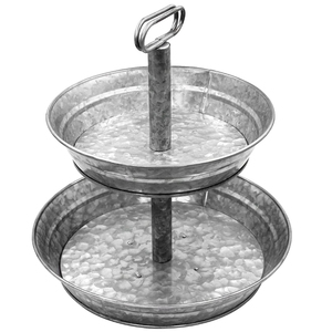 Soporte rústico de metal galvanizado de 2 niveles para servir, bandeja de acero resistente de dos niveles con asa para pasteles y cupcakes - Product Image 4