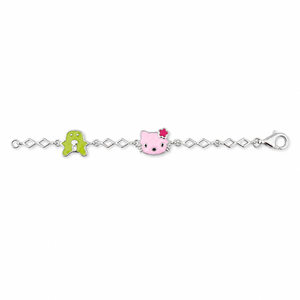 925 Sterling Silver Cat and Frog <b>Anklet</b> with Color Enamel Accents High Polish Cute Animal Style Jewelry for Girls Kids Daily Wea - Product Image 2