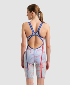 Traje de baño de una pieza para mujer, sin espalda, con patrón geométrico en el cuello, ribete en contraste, de elastano y nailon elástico, ajuste regular, corte alto en la pierna. - Product Image 2