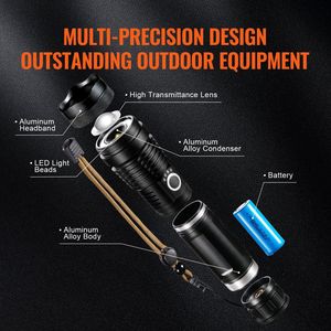 Torcia LED Ricaricabile IPX4 con 5 Modalità di Illuminazione, 10000 Lumen, Alta Luminosità, in Lega di Alluminio, Impermeabile e Portatile - Product Image 5