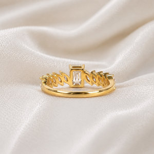 Luxury Emerald & Marquise Lab Grown <b>Diamond</b> <b>Ring</b> | 18K Yellow Gold Stackable Wedding Band | Minimalist Bridal Fine Jewelry Gift - Product Image 4
