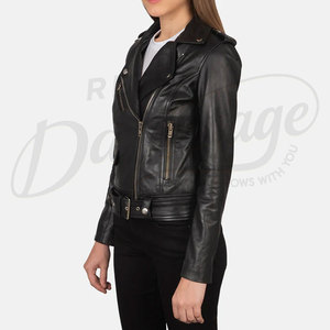 Womens Classic Black <b>Leather</b> Biker <b>Jacket</b> Genuine Sheepskin Moto Coat Custom Slim Fit Belted Rider <b>Jacket</b> De Vintage - Product Image 6
