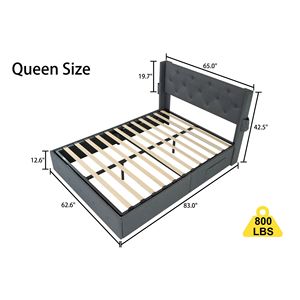 Letto matrimoniale moderno con testiera a conchiglia e contenitore, letto imbottito matrimoniale con porta USB - Product Image 6