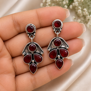 Verified Manufacturer Oxidized <b>Silver</b>-Plated Red Stone Bohemia Bezel Setting <b>Earrings</b> for Women - Product Image 4