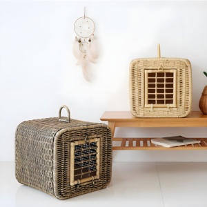 Adorable Unique Rattan Wicker Trolley Pet Carrier Bags <b>Dog</b> Cat Bunny Accessories Wholesale Price - Product Image 1