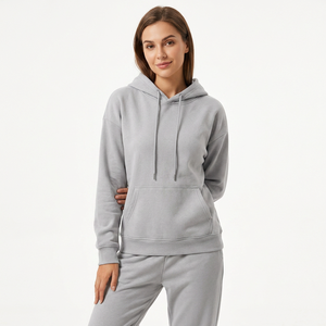 Conjunto Unisex de Sudadera con Capucha y Pantalones Deportivos de Algodón Gris, Color Sólido, Corte Holgado, Largo Completo, Ropa Casual de Otoño con Cordón Ajustable - Product Image 5