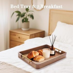 Wooden Decorative Tray Rectangular Serving Platter with Metal Handles for <b>Vanity</b> Bedroom Hotel - Product Image 2