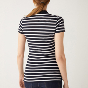 Polo de Punto a Rayas para Mujer, Manga Corta, Estilo Casual, Largo Regular, 100% Algodón - Product Image 5