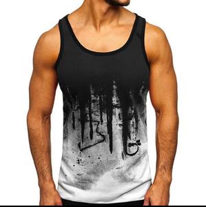<b>Men's</b> Dripping Print Tank <b>Top</b> O-Neck Sleeveless Casual Breathable Polyester Vest - Product Image 3