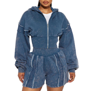 Nuevo Estilo de Sudaderas con Capucha Cortas para Mujer, Sudadera Corta Lisa de Color Sólido para Mujer, Informal - Product Image 3