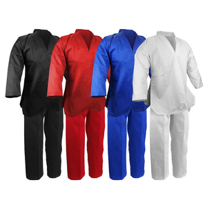 Uniforme de Taekwondo Rojo para Niños, Ropa de Artes Marciales Transpirable de Algodón para Práctica y Entrenamiento con Cinturón Blanco - Product Image 5